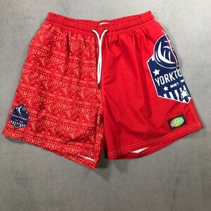 Slunks Yorktowne Volleyball Shorts Mens Size M Red Excellent Split Graphic Logo
